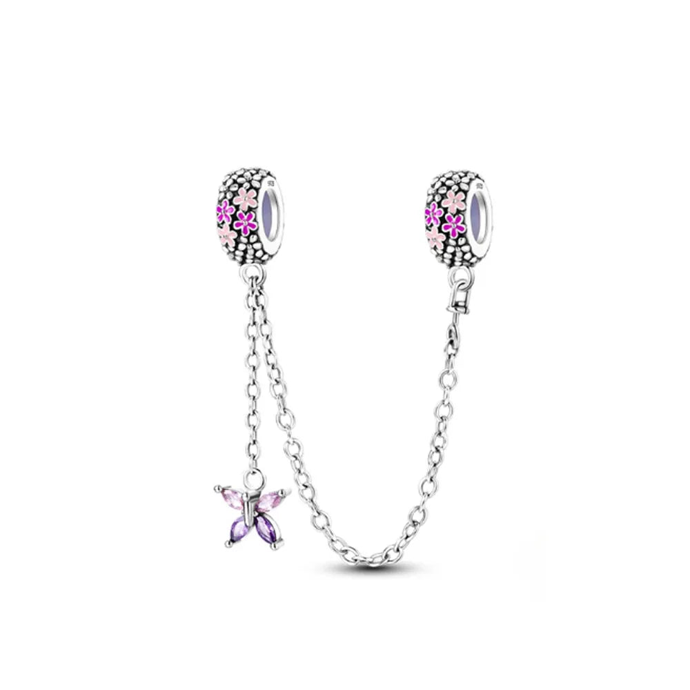 925 Sterling Silver Butterfly, Moon & Life Tree Safety Chain | Fits Original Bracelet DIY Jewelry Accessory