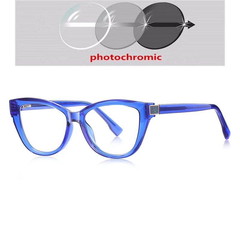 Fashion Women Myopia Glasses – Big Frame TR90 Anti-Blue Light Luxury Cat Eye | Custom Prescription Eyewear 0 to -6.0