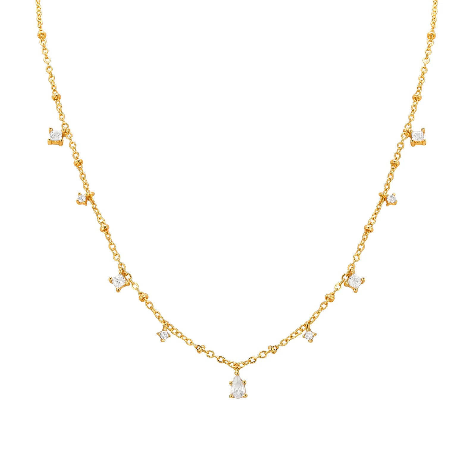 Zirconia Charms Necklace for Women – CZ Dangle Choker Bezel Station Gold Plated Jewelry