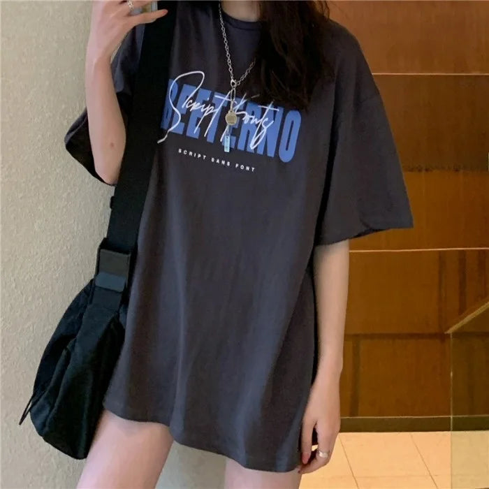 Oversized American Street Style T-Shirt for Women | Retro Loose Cotton Casual Top