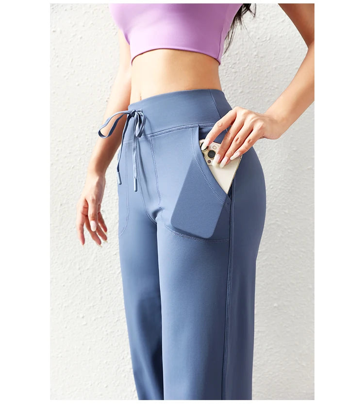 Women’s Loose Straight Sweatpants | Casual Wide Leg Running Pants | Drawstring Yoga Leggings with Side Pockets