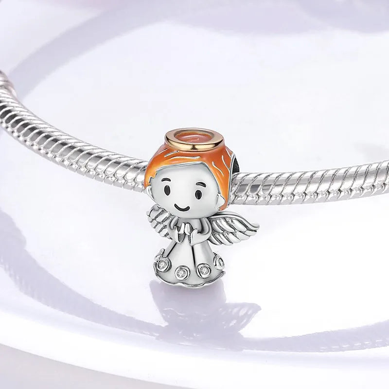 S925 Silver Angel Baby Charms | Heart Shape Wings Dangle Beads Fit Bracelet & Necklace