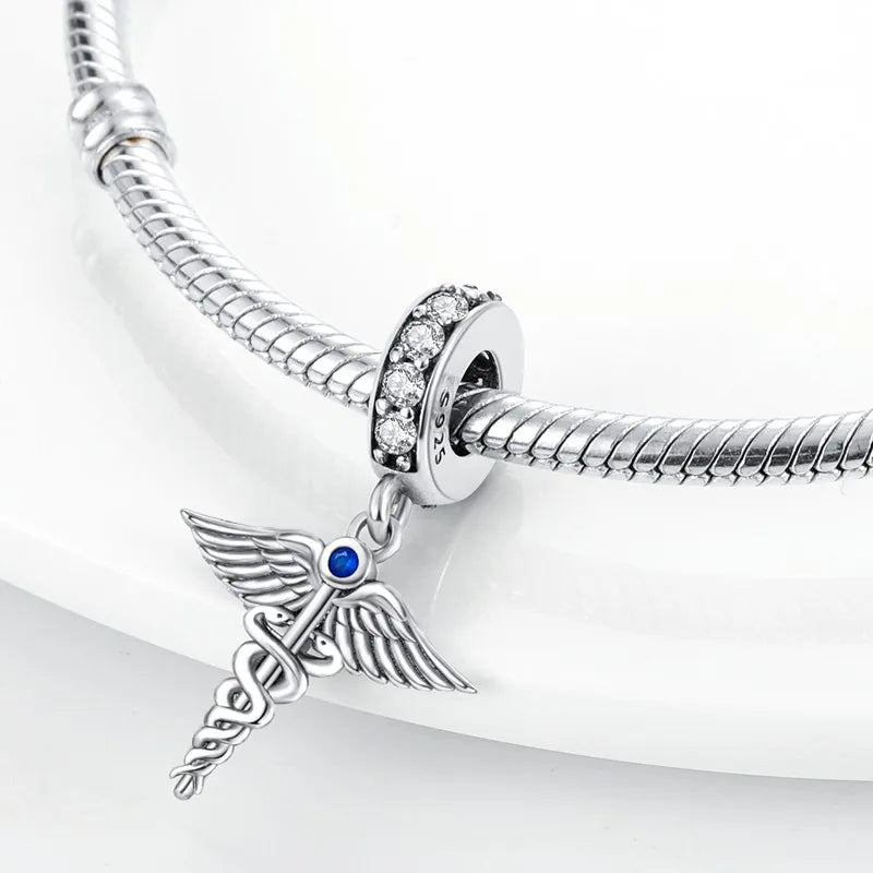 S925 Silver Angel Baby Charms | Heart Shape Wings Dangle Beads Fit Bracelet & Necklace