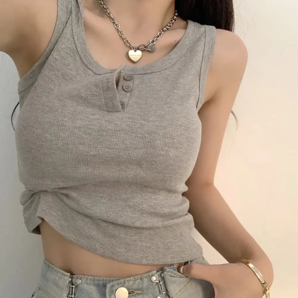 Summer Knitted Round Neck Top for Women – High Elasticity Casual Camisole Sexy Vest