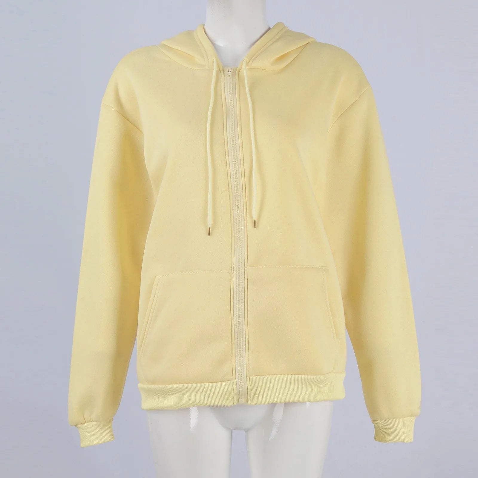 Autumn & Spring Women’s Zip Up Hoodie | Korean Style Casual Drawstring Sweatshirt Cardigan