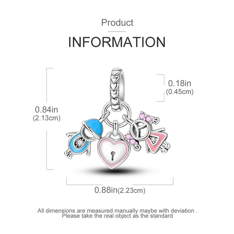 925 Sterling Silver Sweetheart Sister Charm | Fit Original Pandora & 3mm Bracelets DIY Jewelry Gift for Women