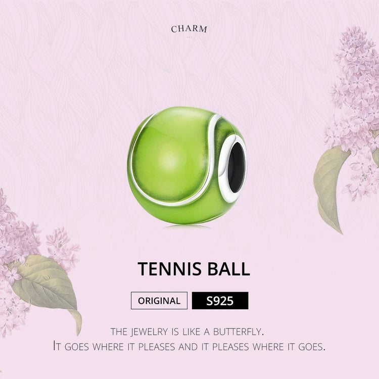 BISAER 925 Sterling Silver Ball Series Charms – Football, Volleyball, Tennis & Basketball Beads Fit Pandora Bracelet DIY Jewelry