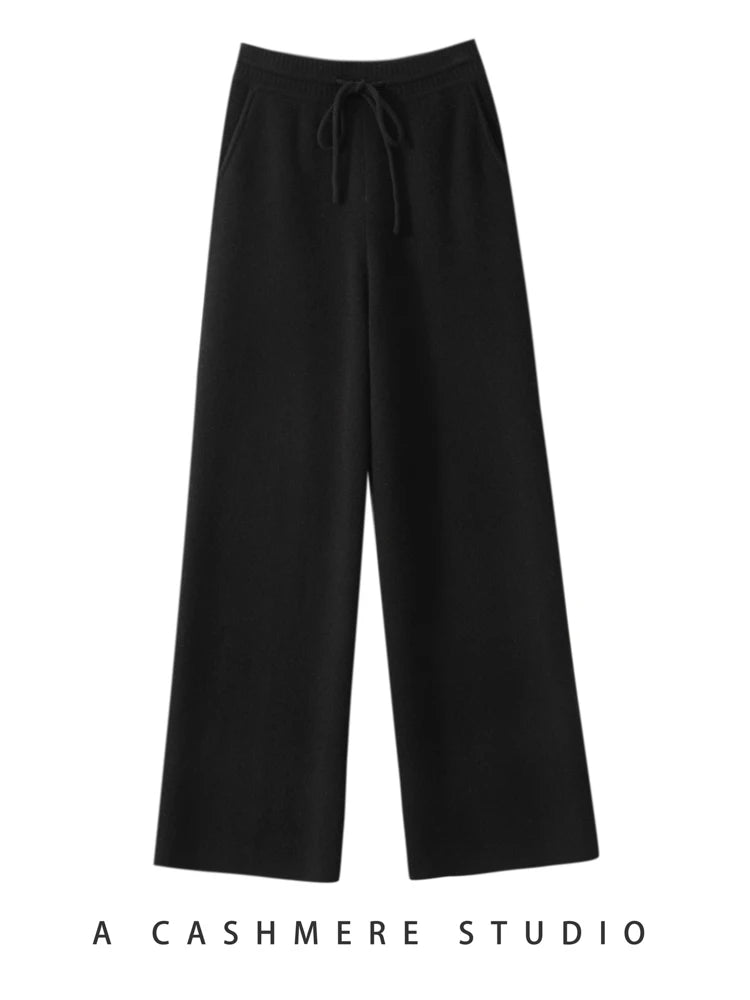 100% Cashmere High Waist Wide Leg Pants | Winter Warm Solid Trousers | Casual Korean Women’s Pants