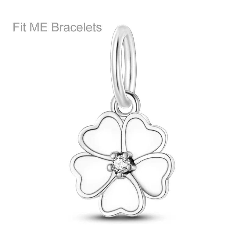 925 Sterling Silver Colorful Charms – Rose, Crown, Rainbow & Heart Dangle Beads Fit Pandora Bracelet & Necklace