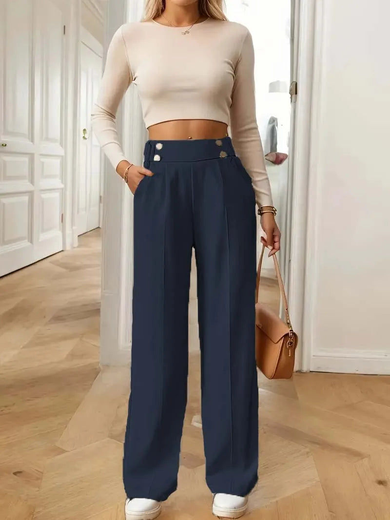 2025 Women’s High Waist Wide Leg Pants | Flowy Floor-Length Minimalist Straight Fit Trousers