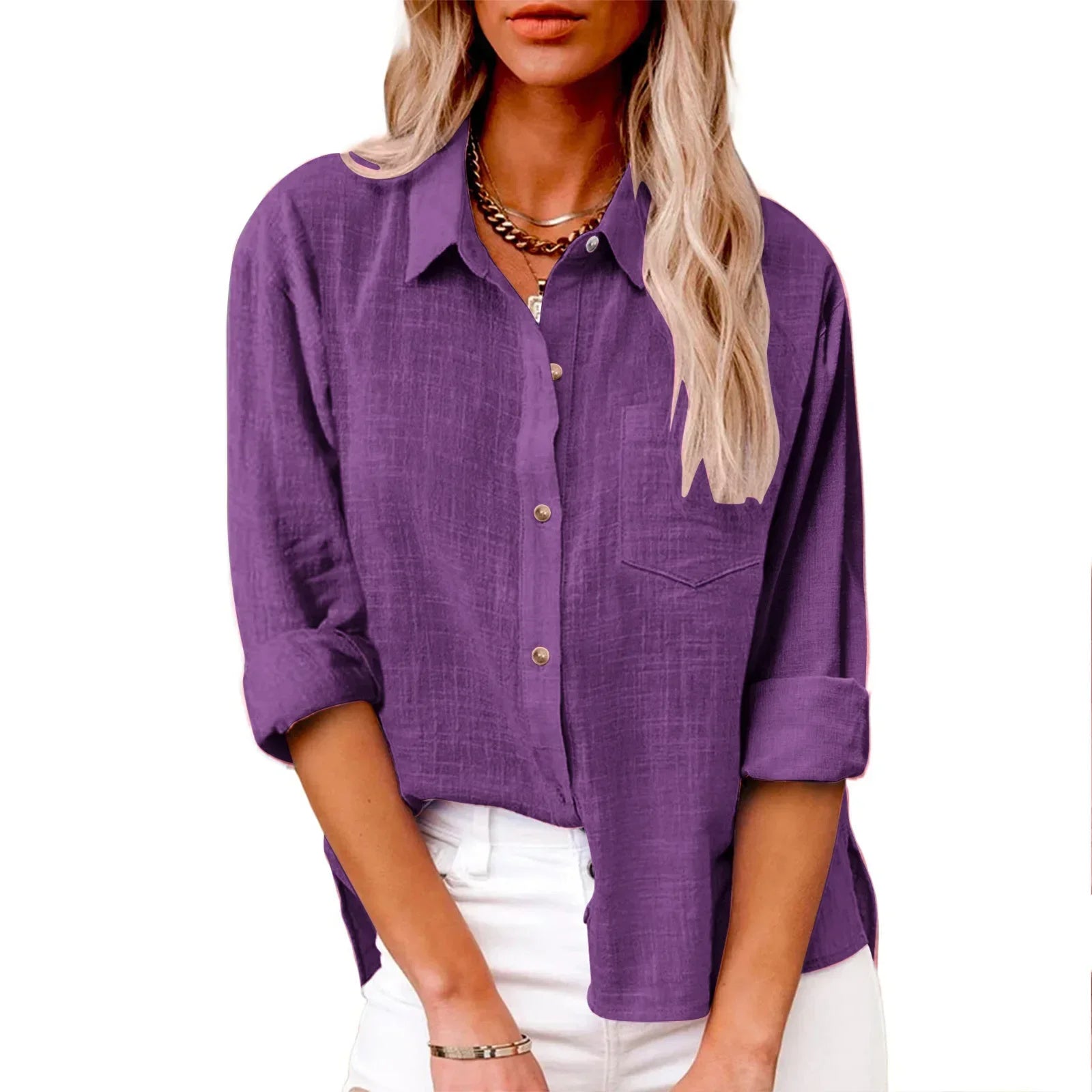 Cotton Linen Long Sleeve Women’s Shirt – Solid Elegant Casual T-Shirt 👚🌿
