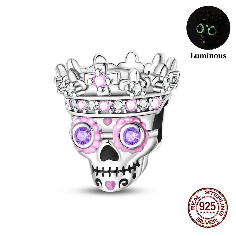 925 Sterling Silver Halloween Luminous Skull & Pumpkin Charms | Fits Original Pandora Bracelet | Party DIY Jewelry Gift