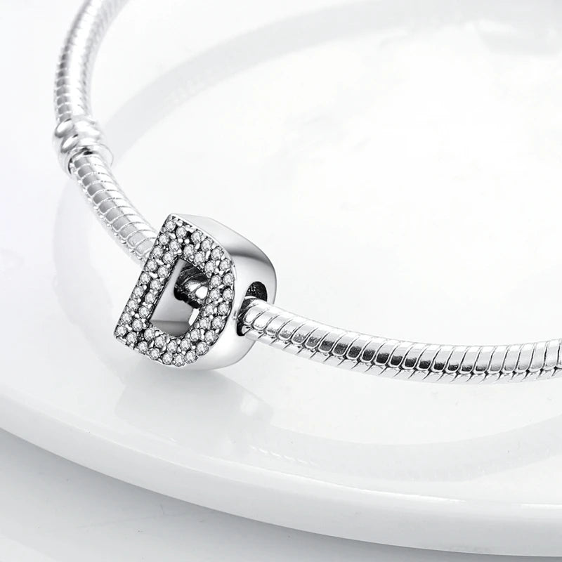 925 Sterling Silver A–Z Alphabet Letter Charms | 26 Letters Beads Fit Original Bracelet DIY Jewelry Making Gift
