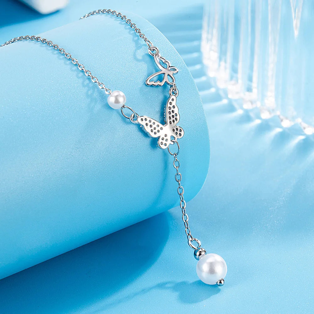 925 Sterling Silver Butterfly Pearl Necklace | Women’s Fashion Jewelry – Birthday & Wedding Gift