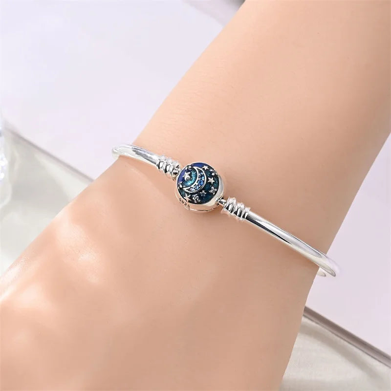 925 Sterling Silver Rainbow Leather Braided Bracelet | Eternal Love Stars & Moon Charm – DIY Women’s Beaded Jewelry Gift