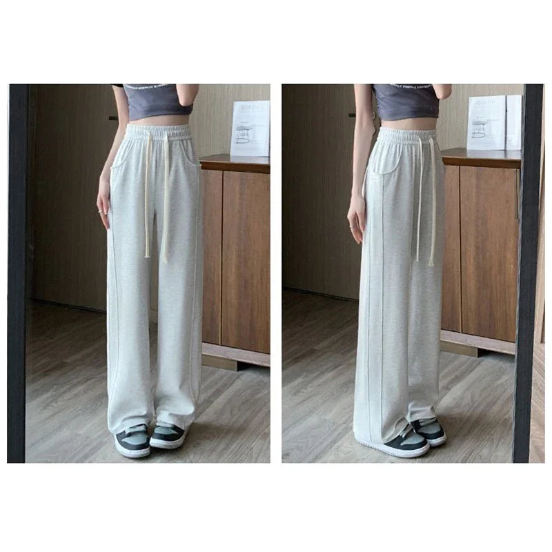Women’s High Waisted Sweatpants | Casual Slim Fit Drawstring Pants | Korean Straight Leg Trousers