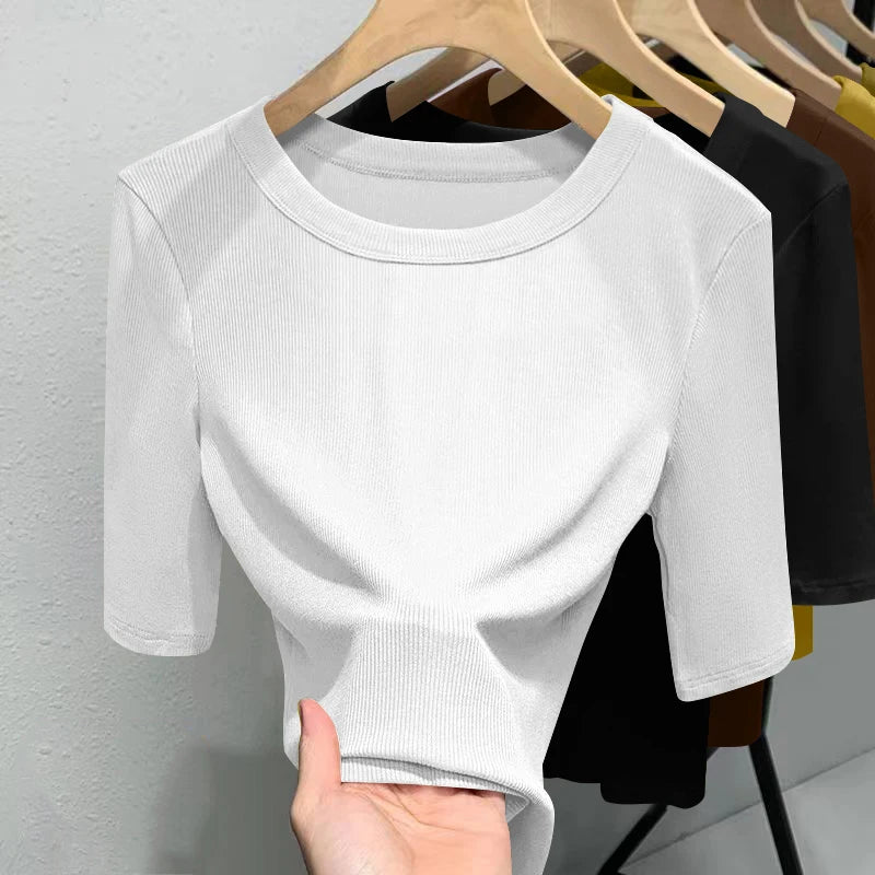Slim Fit Ice Silk T-Shirt for Women | Summer Breathable Short Sleeve Top | Casual Round Neck Base Shirt