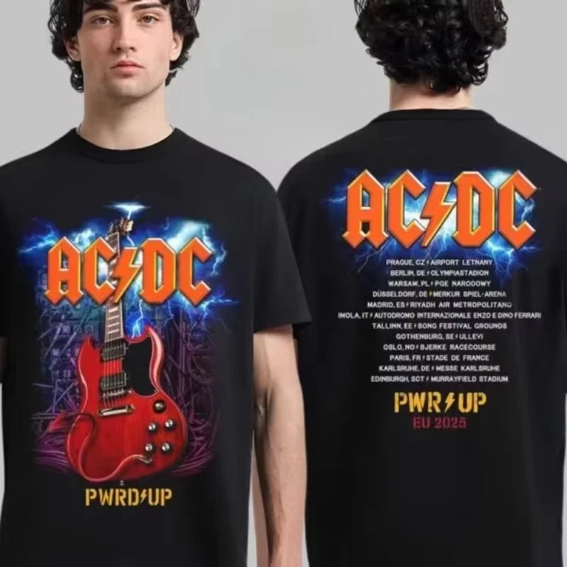 AC/DC Back in Black 2025 Tour T-Shirt | Unisex Loose Cotton Y2K Band Tee