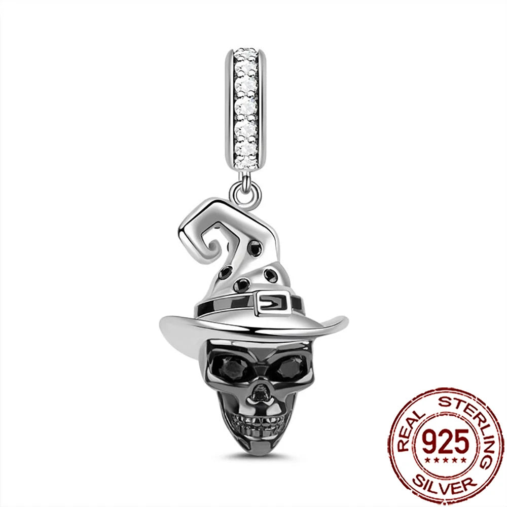 Gothic 925 Sterling Silver Grim Reaper Skull Charm Bead Fit Pandora Bracelet