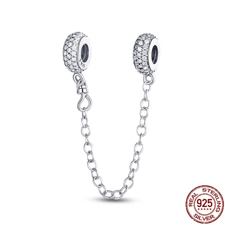 925 Sterling Silver Safety Chain Charms for Pandora Bracelets Women Jewelry