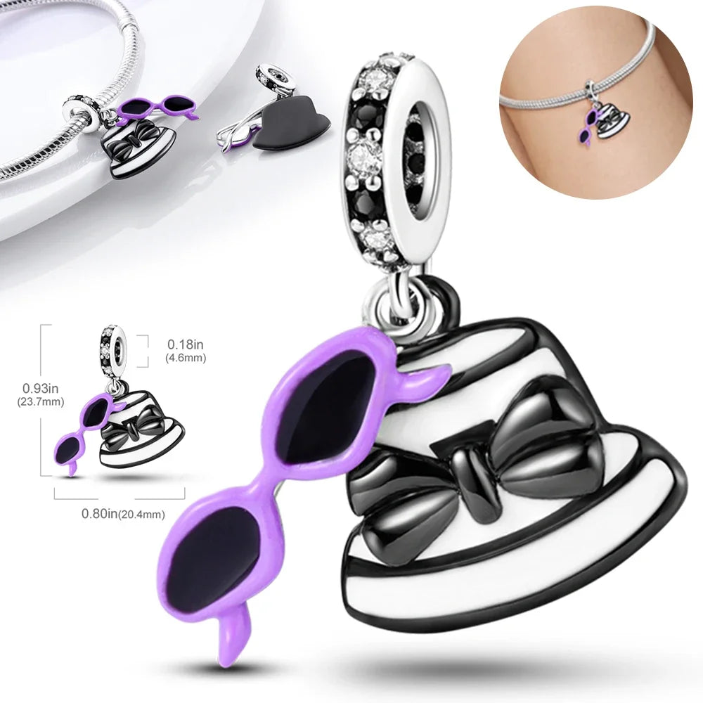 925 Sterling Silver Purple Flower & Butterfly Dangle Charm | Bead for 4MM Bracelet or Necklace DIY Jewelry Gift