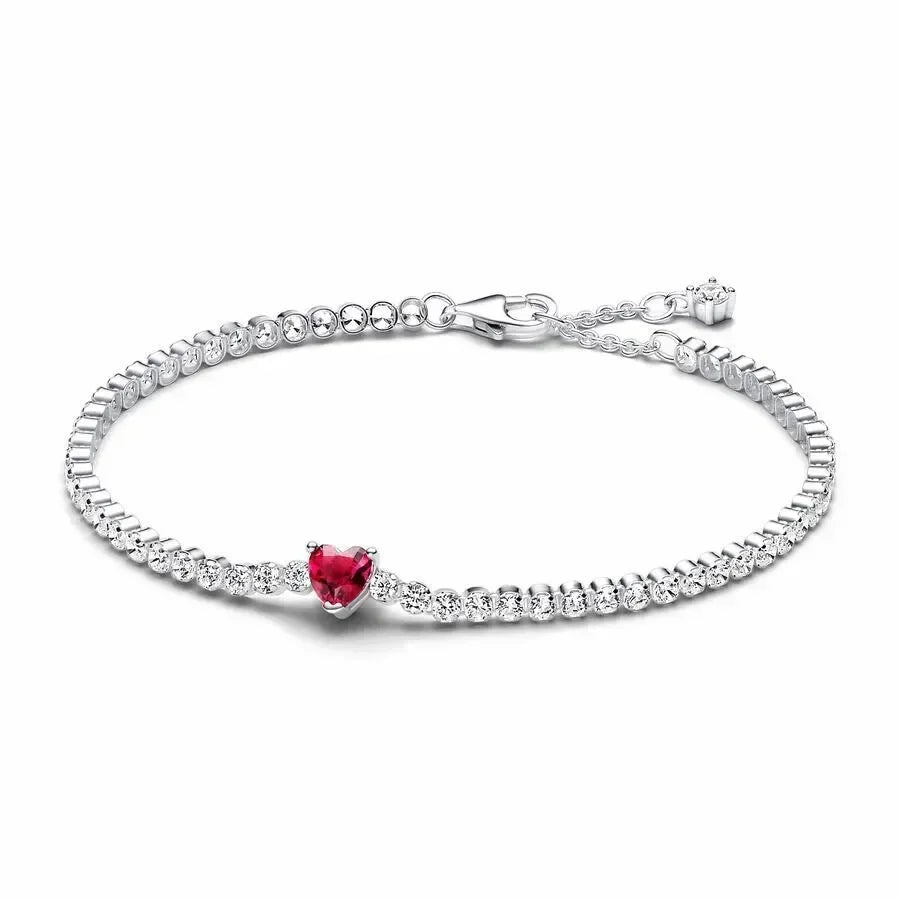 New 925 Sterling Silver Red Heart-Shaped Ring, Necklace & Bracelet | Classic Luxury Charm Jewelry for DIY & Party Gifts