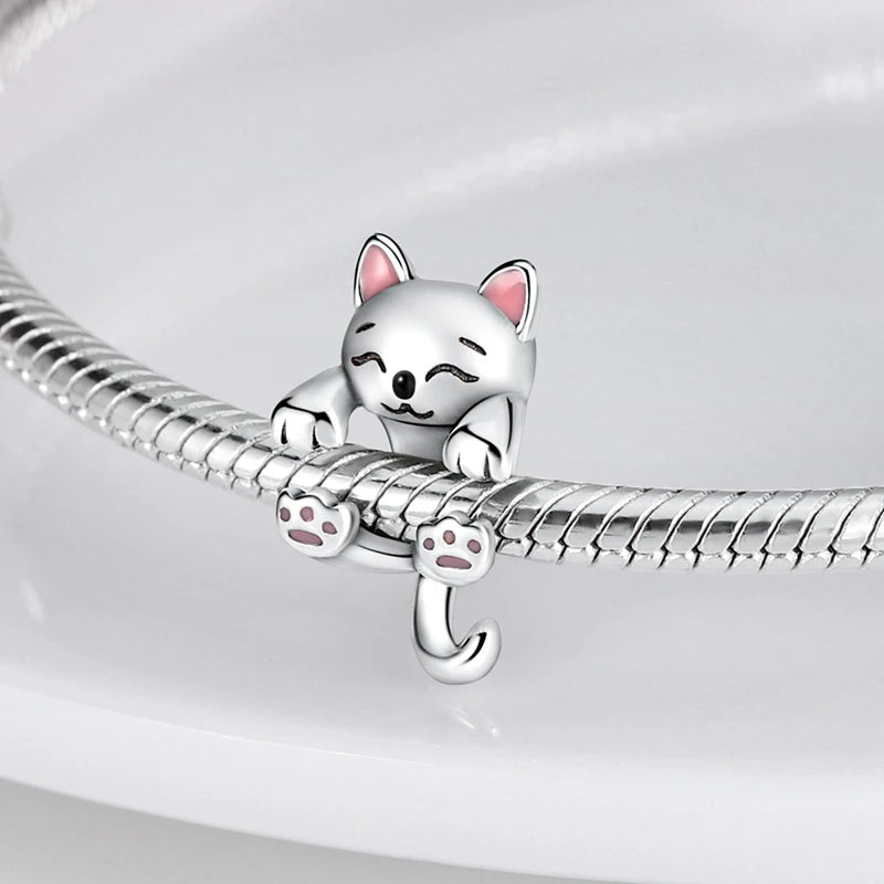 925 Sterling Silver Cute Cat Charm Beads | Paw Print Pendant for Original DIY Bracelets & Women’s Jewelry Gift