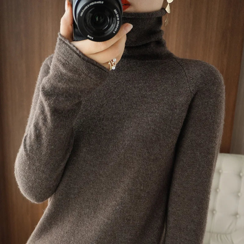 Autumn Winter Women’s Turtleneck Sweater – Slim Fit Long Sleeve Basic Knit Top | Warm Stretch Pullover
