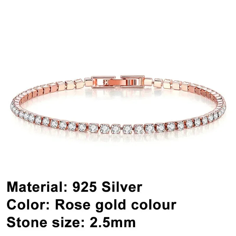 925 Sterling Silver Rose Gold Tennis Bracelet | Sparkling Cubic Zirconia Luxury Crystal Jewelry for Women