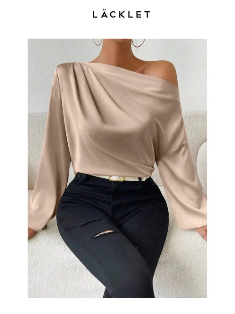2025 Women’s One-Shoulder Elegant Blouse – Sexy Solid Color Long Sleeve Foreign Style Top 👚✨