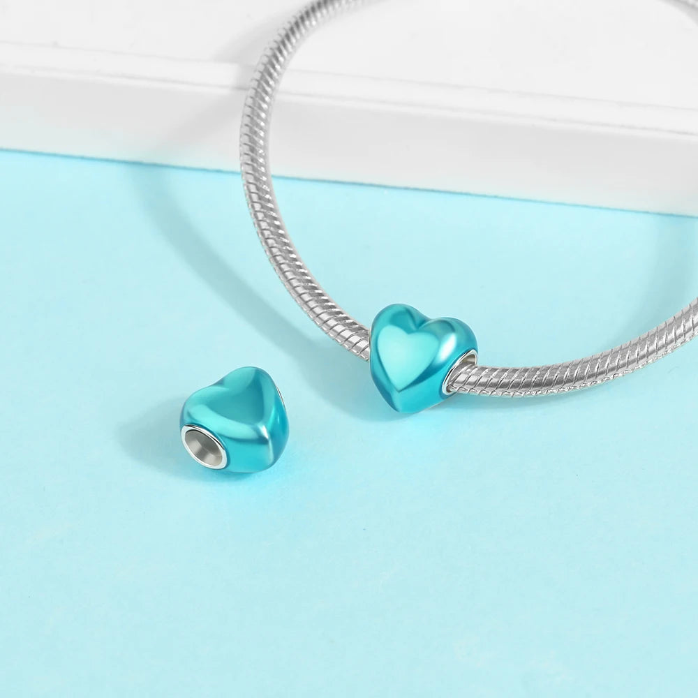 2025 New 925 Sterling Silver Colorful Shine Heart Charm Beads | Fit Snake Chain Bracelet & Necklace Women DIY Jewelry