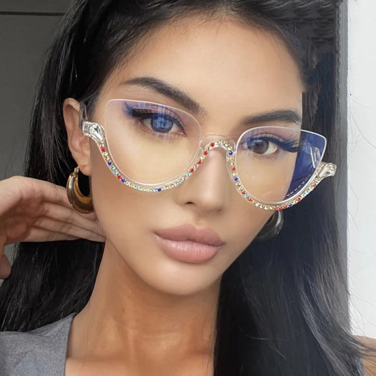 TANOXI Anti Blue Light Kardashian Flat Shield Sunglasses for Women – Y2K Punk Diamond Cutting Semi-Rimless Fashion Eyewear