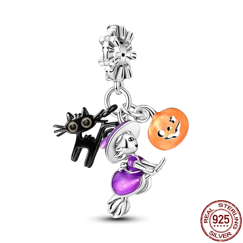 925 Sterling Silver Golden Autumn Charms | Maple Leaf & Pumpkin Beads Fit Original Bracelet DIY Jewelry Gift