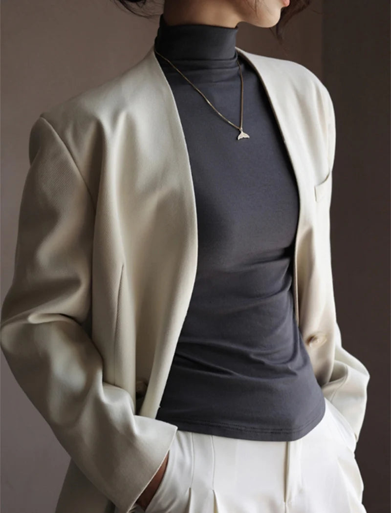 Women’s Solid Half-High Collar Sweater | Autumn Winter Long Sleeve Pullover | Casual Slim Bottoming Top