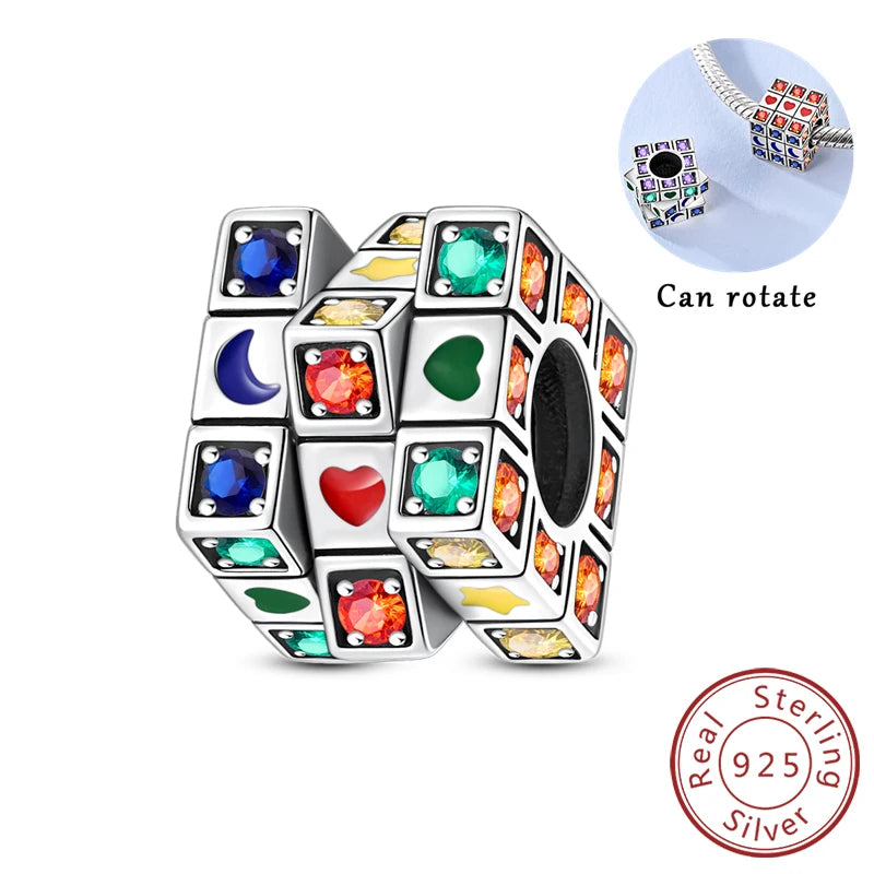 925 Sterling Silver Star, Moon & Watch Cube Charms | Original Beads Fit Bracelet & Pendant DIY Fine Jewelry Gift for Women