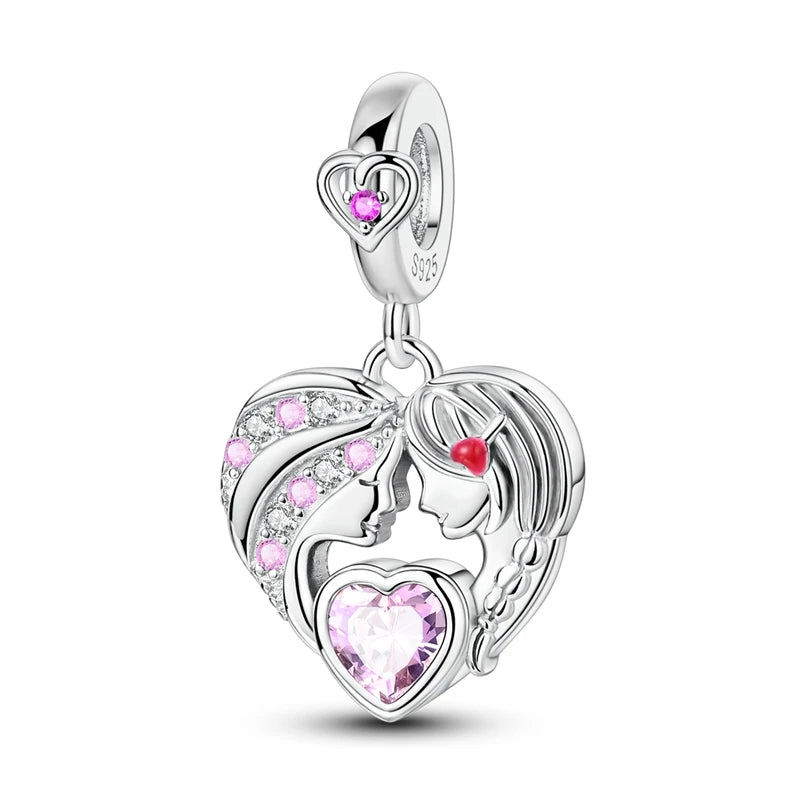 Original 925 Sterling Silver Girls Charms | Love Heart & Family Bead Pendant for Bracelets, Women’s Jewelry Gift
