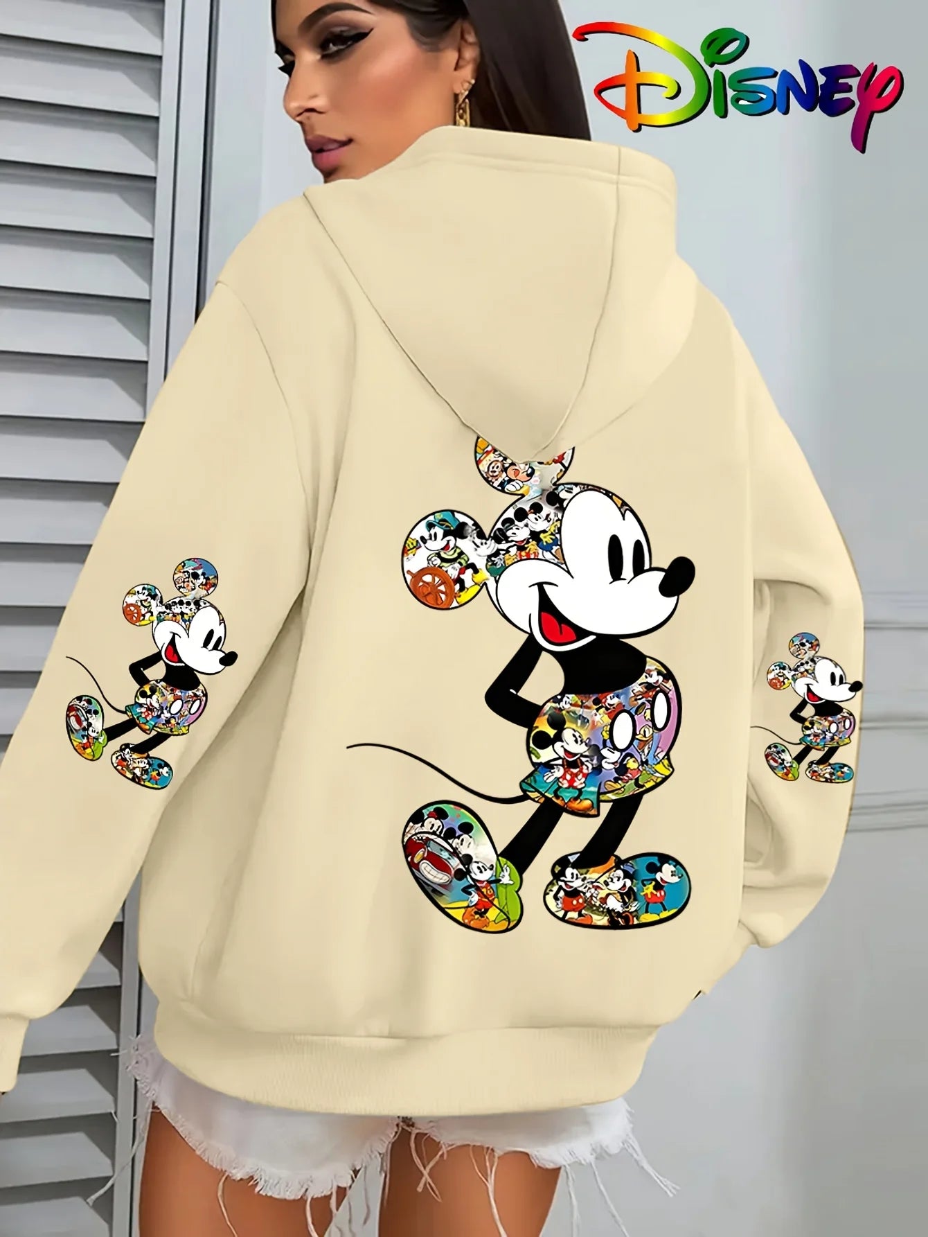 Disney Women’s Big Mickey & Minnie Fleece Hoodie – Cotton Pullover Sweatshirt | Autumn Winter Oversize Long Sleeve Top