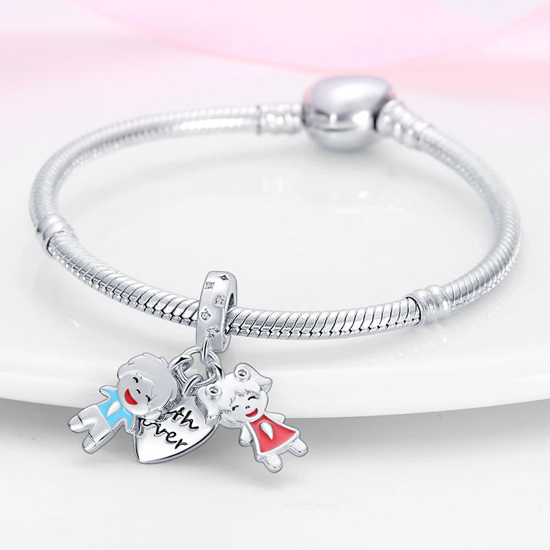 925 Sterling Silver Sweetheart Sister Charm | Fit Original Pandora & 3mm Bracelets DIY Jewelry Gift for Women