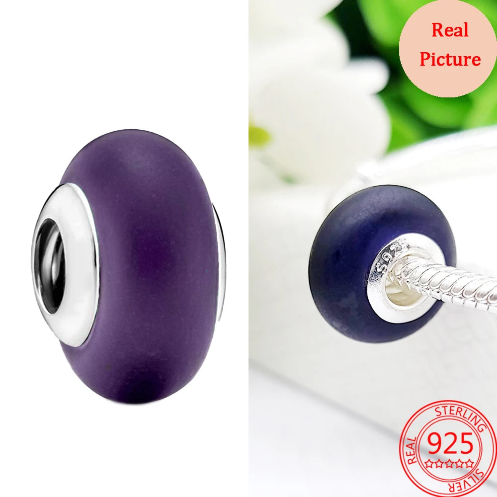 925 Sterling Silver Murano Glass Galaxy & Clover Heart Beads | Fit Pandora Bracelet DIY Jewelry Gift for Mum