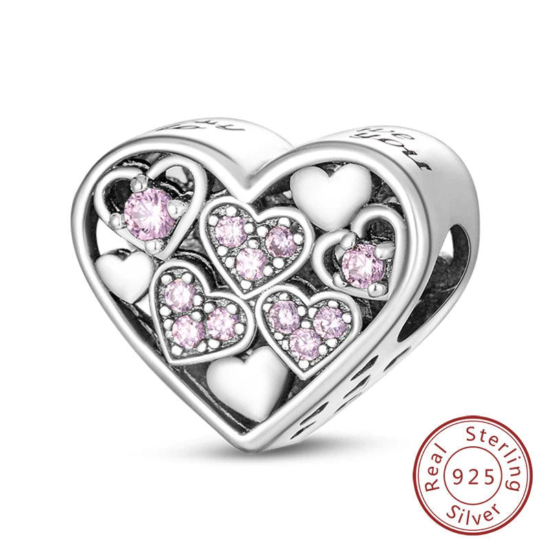 New 925 Sterling Silver Family Sister Love Heart Charm Bead | Original Bracelet DIY Jewelry Gift for Women