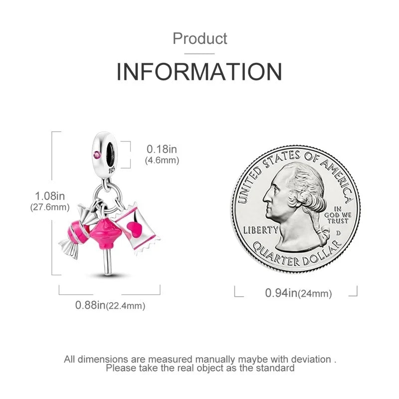 925 Sterling Silver Romantic Princess Charm Beads – Pink Dress, Lipstick & Dancing Shoes Fit 3MM Bracelet