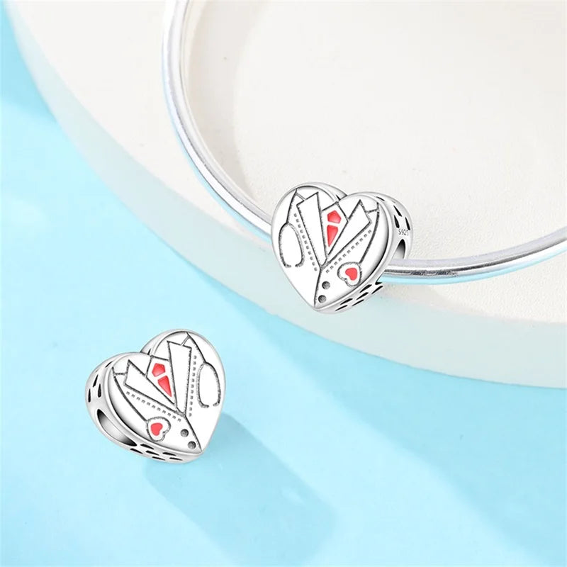 Doctor Nurse 925 Sterling Silver Charms Beads | Original Trendy Medical Pendant for DIY Bracelet Jewelry