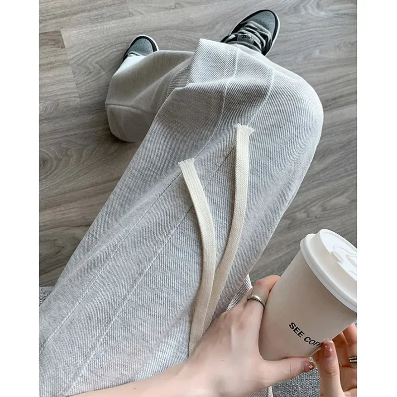 Women’s High Waisted Sweatpants | Casual Slim Fit Drawstring Pants | Korean Straight Leg Trousers