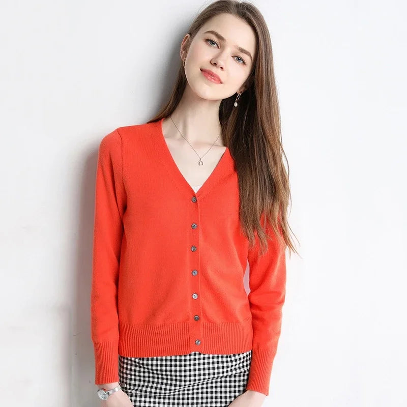 Women Cardigans V-Neck Long Sleeve Knitted Outerwear – Korean Fashion Solid Thin Spring Autumn Sweater