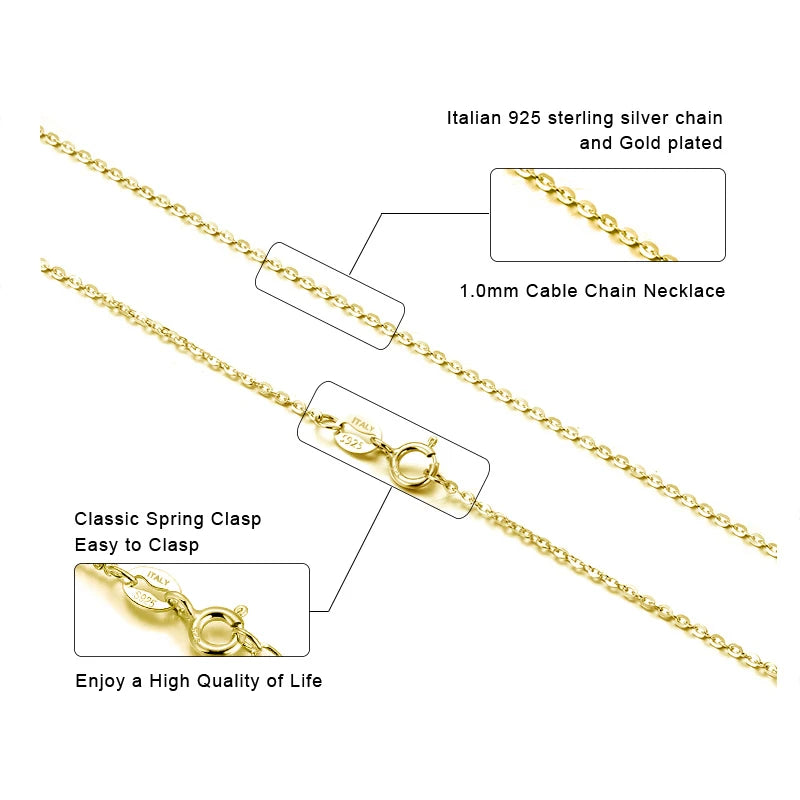 KISS MANDY 14K Gold 925 Sterling Silver 1.0mm Cable Chain Necklace – Handmade Elegant Jewelry for Women SC06