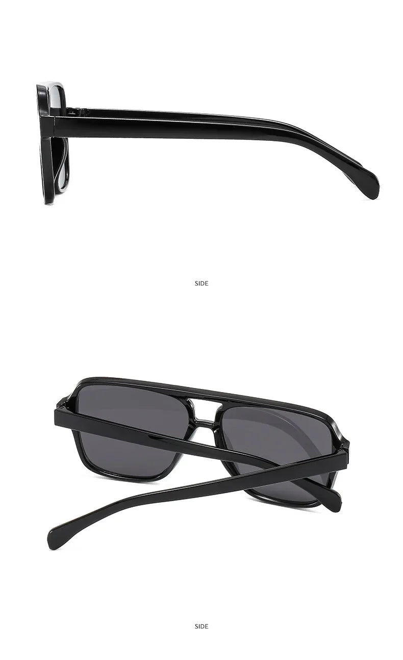 Vintage Double Bridge Yellow Sunglasses for Women – Oversized Square Luxury Shades | Female Pilot Style Eyewear