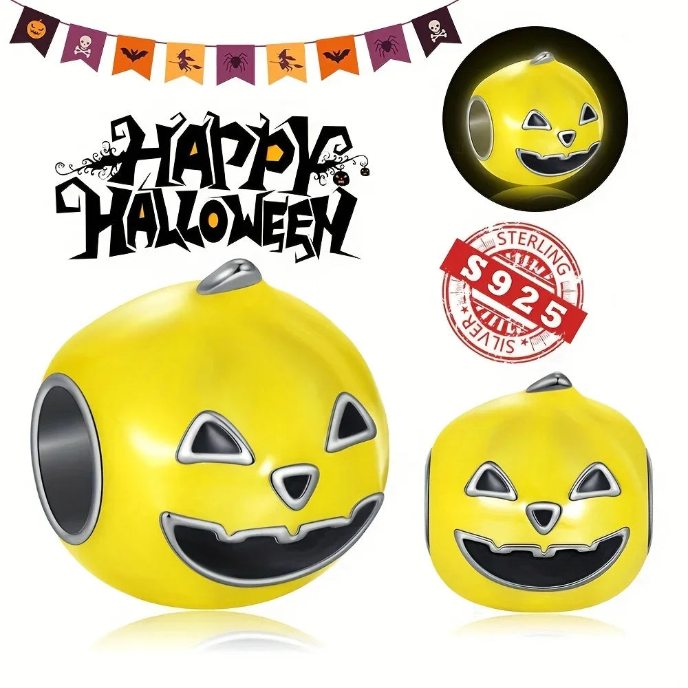 925 Sterling Silver Halloween Luminous Skull & Pumpkin Charms | Fits Original Pandora Bracelet | Party DIY Jewelry Gift