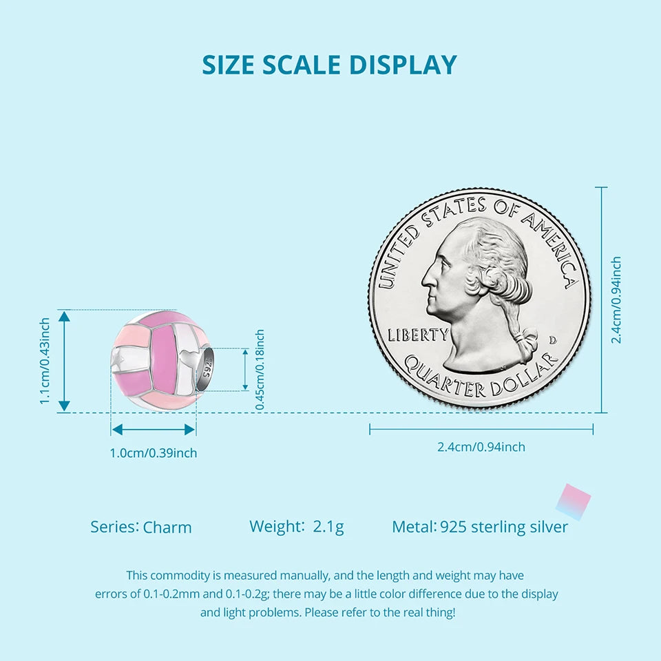 BISAER 925 Sterling Silver Ball Series Charms – Football, Volleyball, Tennis & Basketball Beads Fit Pandora Bracelet DIY Jewelry