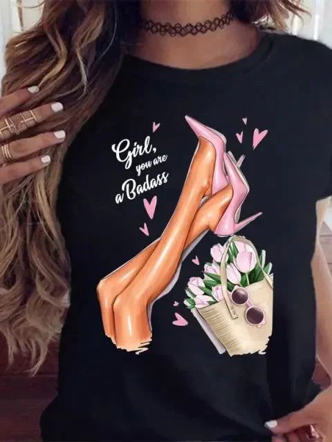 Maycaur Women's Graphic Printed T-Shirt | Korean Harajuku Short Sleeve Top | Fashion Casual Summer Tee