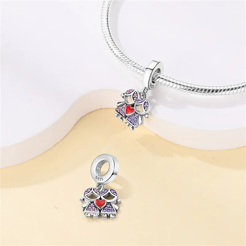 925 Sterling Silver Sweetheart Sister Charm | Fit Original Pandora & 3mm Bracelets DIY Jewelry Gift for Women